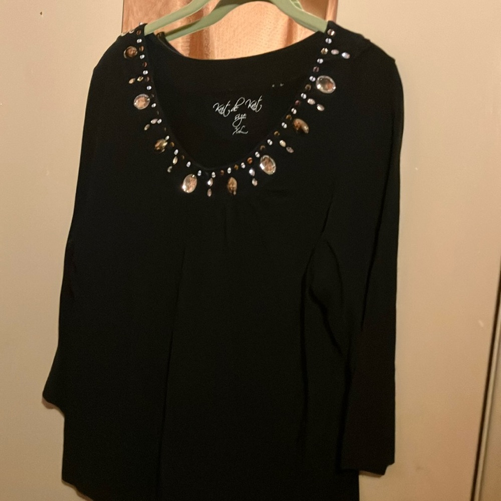 Black Embellished Long Sleeve Blouse